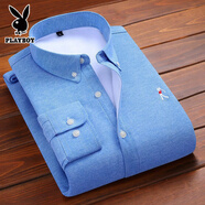 花花公子加絨加厚襯衫男士冬季保暖襯衣牛津紡休閑中年青年上衣寬松爸爸裝 LD藍色高爾夫刺繡 【加絨】 加厚 2XL 42 145-165斤