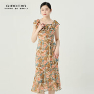 哥弟（GIRDEAR）女裝2025新款荷葉邊領口開叉造型連衣裙（附腰帶）150025 夏日花園 M (3碼)