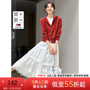 梵希蔓灰色連帽紐扣針織開衫女2025秋季新款抽繩毛衣外套長袖上衣 75067 紅色 S （建議90-100斤）