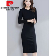 皮爾卡丹（pierre cardin）春秋季薄款長袖連衣裙女裝中長款打底氣質(zhì)顯瘦黑色黑色直筒長裙 黑色裙 春秋薄款有彈力今年流行的輕奢品牌 M 70-100斤
