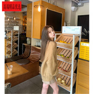 UOSO毛衣女秋冬感鏤空慵懶風(fēng)格薄套頭馬海毛針織衫的婦女秋天黃色 姜黃色 S 80-95斤 均碼