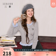 三彩獨醒2025秋季新款針織衫毛衫格紋圓領蝴蝶結刺繡開衫F 花灰色 L 165/88A
