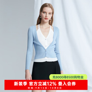 CAROLINE卡洛琳2024春季新款藍(lán)白撞色V領(lǐng)天蠶絲毛針織衫ECREAA54 藍(lán)白 S