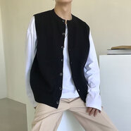 朦朧杏男士毛衣針織衫開衫馬甲歐美簡約文藝范無袖背心針織男秋季日系復 黑色 2XL