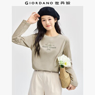 佐丹奴長袖T恤女秋冬純棉田園主題印花圓領(lǐng)休閑上衣13394790