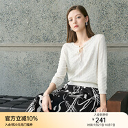 顏域通勤百搭針織衫女2025年早春新款白色打底圓領(lǐng)系帶七分袖上衣 白色 S