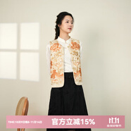 布符冬季新款花開富貴重工刺繡馬甲一字盤扣日常保暖女裝 夢(mèng)白 L