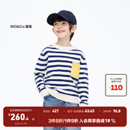 little MO&Co.100%美麗諾羊毛 童裝冬季男童女童條紋針織衫毛衣兒童 藍白條色2 110 110/56