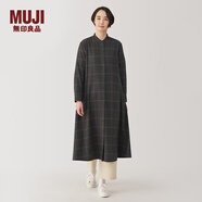 無印良品（MUJI）女式 法蘭絨 立領長袖連衣裙 女裝裙子 襯衫式 秋季 煙熏棕色格紋 M (160/84A)