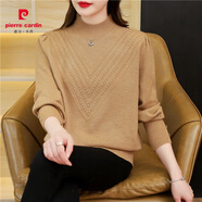 皮爾卡丹新款半高領加厚毛衣泡泡袖寬松洋氣秋冬針織打底衫黑色高貴 黃駝色 XL 125-135斤