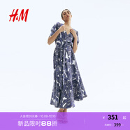 H&M女裝2025秋季新款印花斜紋布短袖泡泡袖V領(lǐng)喇叭形連身裙1297789 白色/藍(lán)色花卉 S 160/88