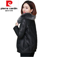 皮爾卡丹（pierre cardin）大毛領(lǐng)皮衣外套女2025秋冬新款韓版pu皮棉衣短款加厚加棉羽絨棉服 黑色 3XL 建議145-155斤