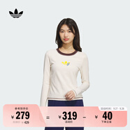 adidas街頭風(fēng)修身運(yùn)動上衣圓領(lǐng)長袖T恤女秋季阿迪達(dá)斯官方三葉草 奇妙白   L