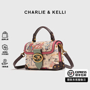 CHARLIE&KELLI CK品牌包包女包手提包小熊涂鴉卡通盒子包女士2025新款單肩斜挎 玫紅色【代寫賀卡 禮袋包裝】