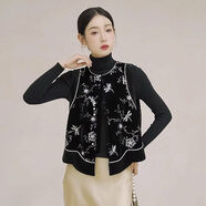 小紅書(shū)同款新中式絲絨馬甲套裝女秋冬黑色珠片刺繡上衣國(guó)風(fēng)女裝秋 黑色 M