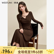 西遇咖色長袖連衣裙女2025年秋季新款V領串珠鏤空領口修身長裙 咖色 （XL預售9月30日） L