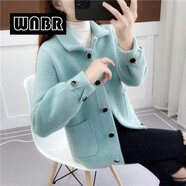 WNBR高端仿貂絨外套女2025秋冬新款時(shí)尚百搭小個(gè)子保暖毛呢開(kāi)衫上衣 豆綠色 S 【建議80-95斤】