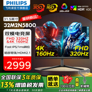 飛利浦（PHILIPS）31.5英寸4K 160Hz/FHD 320Hz雙模 硬件低藍(lán)光FastIPS HDR400 HDMI2.1電競(jìng)顯示器 32M2N5800 大尺寸雙模電競(jìng)顯示器