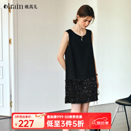 Olrain歐芮兒法式黑色連衣裙女春季2025新款無袖拼接亮片短裙 黑色 M