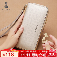 金狐貍（FOXER）牛皮女士錢包大容量長(zhǎng)款卡包錢票夾手拿包零錢包輕奢女友生日禮物