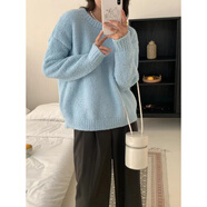 皮爾卡丹（pierrecardin）珊瑚絨軟糯加厚毛衣女2025秋冬季韓版寬松圓領(lǐng)純色針織打底衫天藍色M