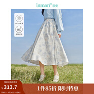 茵曼（INMAN）法式碎花高級感2025夏女新款休閑中長吊帶連衣裙子 白底藍(lán)花半身裙-18412674 S