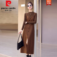 皮爾卡丹（pierre cardin）小香風(fēng)格子吊帶連衣裙女2025春秋復古毛呢背帶裙兩件套裝長(cháng)裙子潮 咖色+咖毛衣【面料升級版】 XL 【121-130斤】