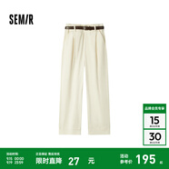 Semir[商場(chǎng)同款]森馬休閑褲女卷邊七分褲顯瘦秋2024新款純棉闊腿褲百搭 米白10301 165/70A/L