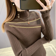 香影純半高領(lǐng)打底衫蕾絲毛衣女套頭2025秋冬新款顯瘦內搭針織衫外穿上衣 咖啡 3XL (建議135-150斤)