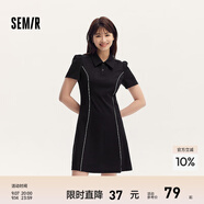 森馬（Semir）連衣裙女撞色短裙潮酷百搭夏季潮流polo領(lǐng)小黑裙顯瘦休閑時(shí)尚 黑色90001 S