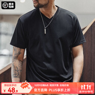 馬登工裝Sorona涼感速干T恤男夏季v領(lǐng)正肩短袖索羅娜純色輕奢體恤上衣 炭黑色 L