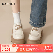 達(dá)芙妮（DAPHNE）黑色小皮鞋女2025春季款女鞋百搭爆款學(xué)院風(fēng)單鞋女英倫風(fēng)樂福鞋女 米杏色【主圖熱賣款】 37
