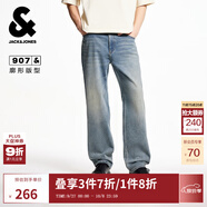 杰克·瓊斯（JACK&JONES）男裝夏季時(shí)尚潮流做舊水洗字母貼布廓形休閑牛仔褲長(cháng)褲225232076 E40淺牛仔藍 常規 32 175 W32/L32