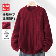 名創(chuàng  )優(yōu)品（MINISO）圓領(lǐng)紅色毛衣男秋冬季保暖抗寒上衣服百搭情侶針織毛衫 棗紅 2XL