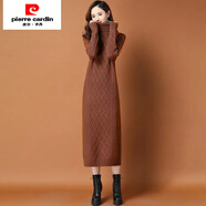 皮爾卡丹（pierre cardin）加厚加絨中長款過膝毛衣連衣裙女秋冬新款內(nèi)搭針織裙子打底衫外穿 焦糖色 加厚不加絨 M 建議90-110斤
