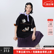 幻走（MOVEUP）2025夏季新款.FUN系列圓領(lǐng)印花壓褶裙擺針織連衣裙 夜黑 S