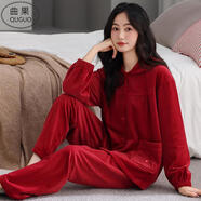 曲果（QUGUO）品牌睡衣女士秋冬季長(cháng)袖海島絨冬天薄款絨質(zhì)秋冬款開(kāi)衫家居服套裝 LS81831 2XL 【建議140-160斤】