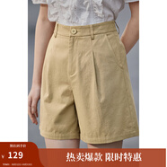 茵曼（INMAN）闊腿顯瘦短褲女士夏季新款寬松通勤高腰休閑純棉a字褲子 深卡其 28