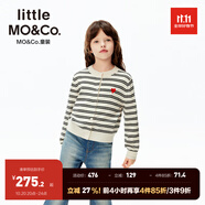 little MO&Co.little moco童裝25秋裝新款男女童毛織開衫毛衣條紋外套愛心刺繡 黑白條色 160 160/76