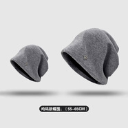 目丸冷帽高級感金屬小標女士2025新款寬松保暖針織小眾設計包頭堆堆帽 3#灰色