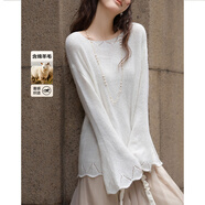德瑪納【含溫潤綿羊毛】秋季鏤空鉤花線(xiàn)衫喇叭袖三角挑空波浪下擺針織衫