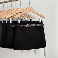 宙馨簡(jiǎn)約灰色氣質(zhì)磨毛西裝半身裙新款高腰秋冬顯瘦百搭防走光毛呢短裙 黑色(送腰帶) S (80-95斤)