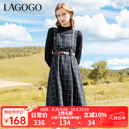 lagogo英倫風(fēng)復(fù)古格子連衣裙女拉谷谷秋冬新款疊穿收腰顯瘦背帶裙 混色(Y0) L 165/40