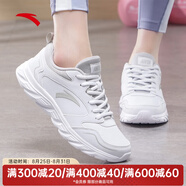 安踏（ANTA）運動(dòng)鞋女鞋夏季戶(hù)外透氣網(wǎng)面輕質(zhì)跳繩健身通勤休閑鞋跑步鞋子女 【皮面防潑水】安踏白/淡灰-4 35.5