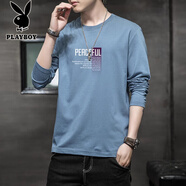 花花公子（PLAYBOY）2025新款春秋季長(cháng)袖t恤男士體恤寬松圓領(lǐng)純棉休閑上衣服男T BT 026霧霾藍   M 95-115斤