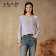 云思木想Ysimo-X摩登國(guó)風(fēng)2025秋季編織正肩上衣長(zhǎng)袖T恤女13516 紫色 S