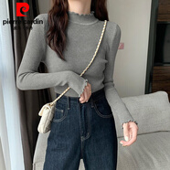 皮爾卡丹（pierre cardin）半高領(lǐng)內搭毛衣女打底衫秋冬女裝新款百搭洋氣修身貼身長(cháng)袖針織衫 9046-灰色 均碼