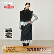 KEIGAN/開間黑標(biāo)VBC羊毛法蘭絨CH@NEL同廠法國(guó)蕾絲松緊腰直筒半裙 煙熏花灰 XS 32 （預(yù)訂30天發(fā)）
