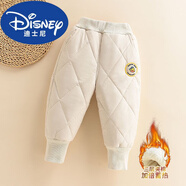 迪士尼冬季新款加厚保暖2025兒童羽絨棉褲男女童寶寶防風(fēng)百搭 官方旗艦杏色菱形格褲-冬·款三層加厚 110