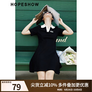 紅袖奧萊小黑裙夏季新款女裝字母貼標撞色polo翻領(lǐng)連衣裙 黑050 S